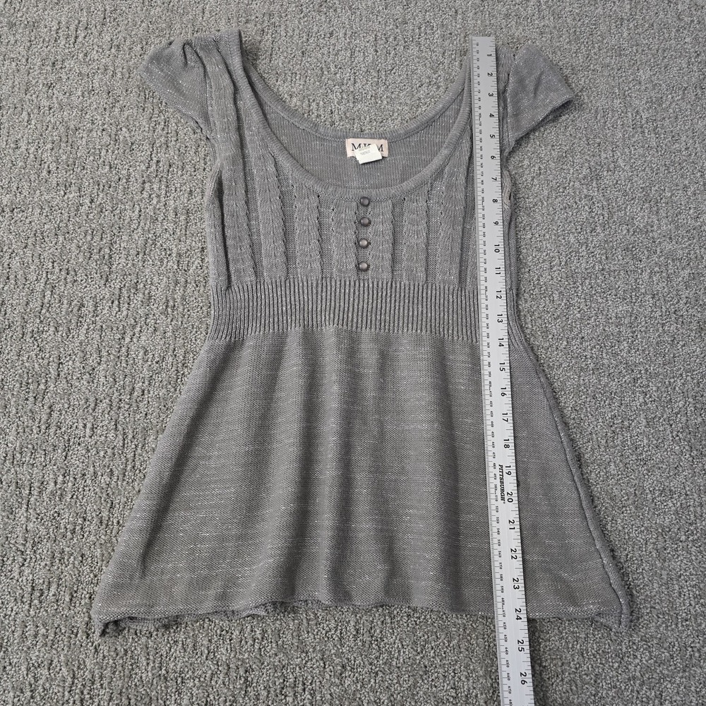MKM Designs Y2K Gray Metallic Knit Empire Waist Sweater Top Women's M Cottage - Picture 2 of 6